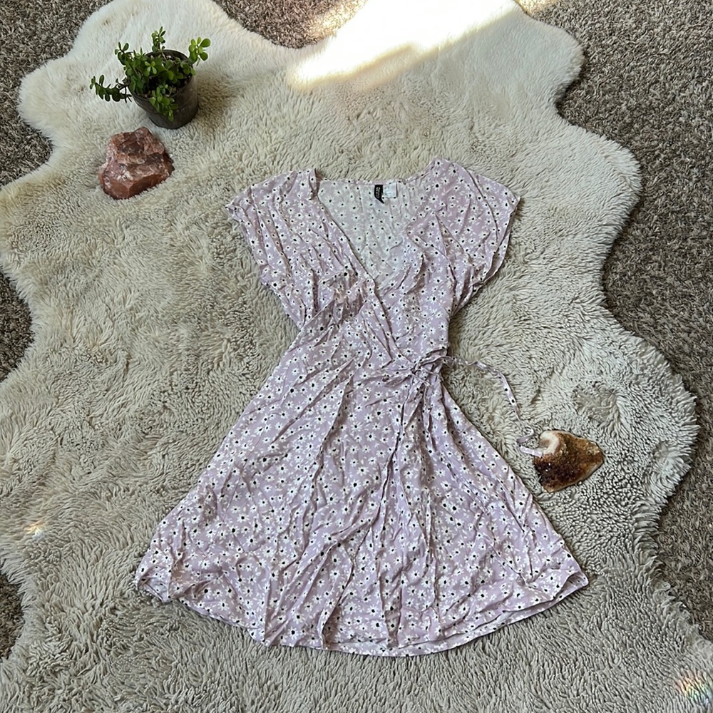 Purple floral wrap dress